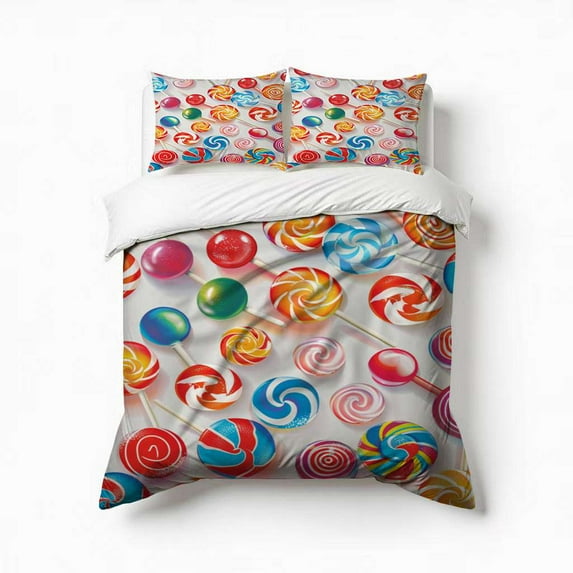 Rainbow Lollipop Bedding Set 3 Pcs Soft Microfiber Quilt Cover For Bedroom Decor, Comforter Cover With 2 Pillowcase