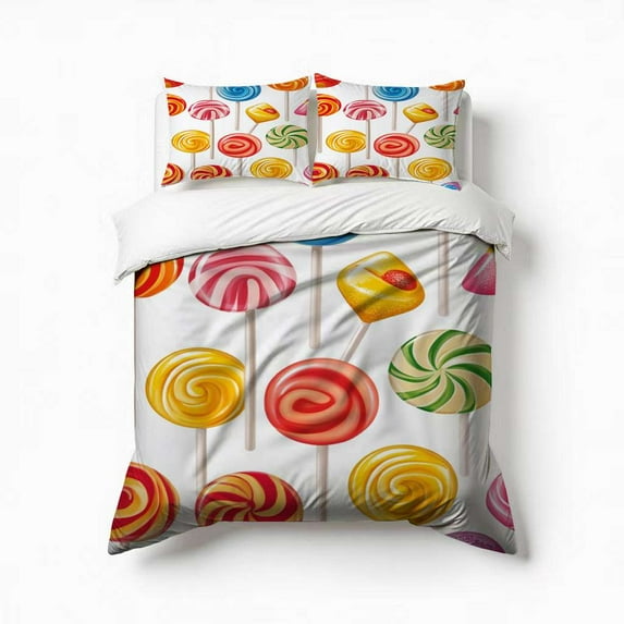 Rainbow Lollipop Bedding Set 3 Pcs Soft Microfiber Quilt Cover For Bedroom Decor, Comforter Cover With 2 Pillowcase