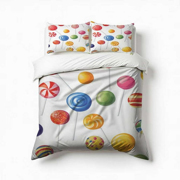 Rainbow Lollipop Bedding Set 3 Pcs Soft Microfiber Quilt Cover For Bedroom Decor, Comforter Cover With 2 Pillowcase