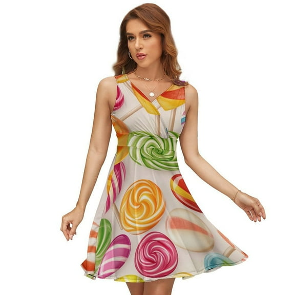 Rainbow Lollipop Dress Summer Street Style Dresses Female Sleeveless Printed Sundress