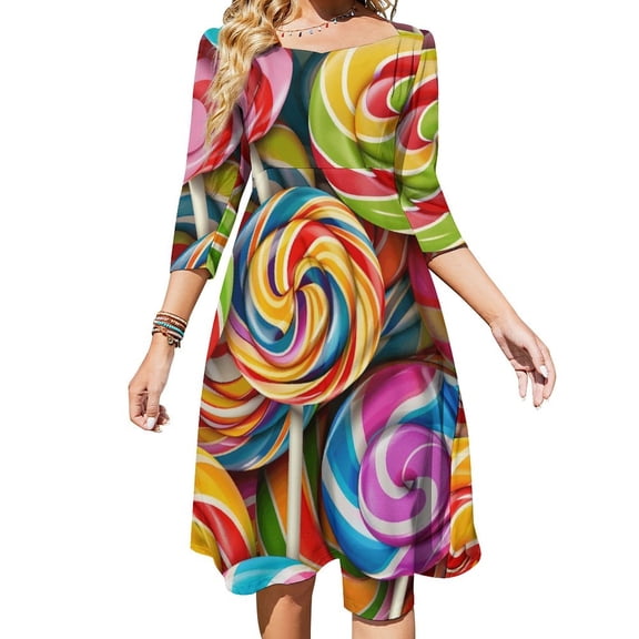 Rainbow Lollipop Women's Fall Dresses Casual Loose Flowy Swing Shift Dress