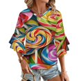 thumbnail image 1 of Rainbow Lollipop Women's V-Neck Blouse With 3/4 Ruffled Bell Sleeves Casual Top Ladies Blouses, 1 of 7