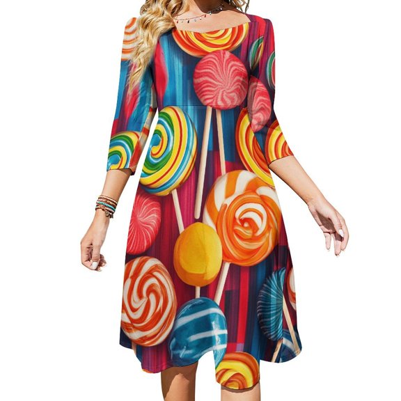 Rainbow Lollipop Womens Summer Dress Tie Back A Line Flare Dress