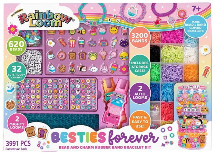 Rainbow Loom Besties Forever Rubber Band Crafting Kit (3200 Bands, 2 Auto Looms, 620 Beads & 32 Charms!)