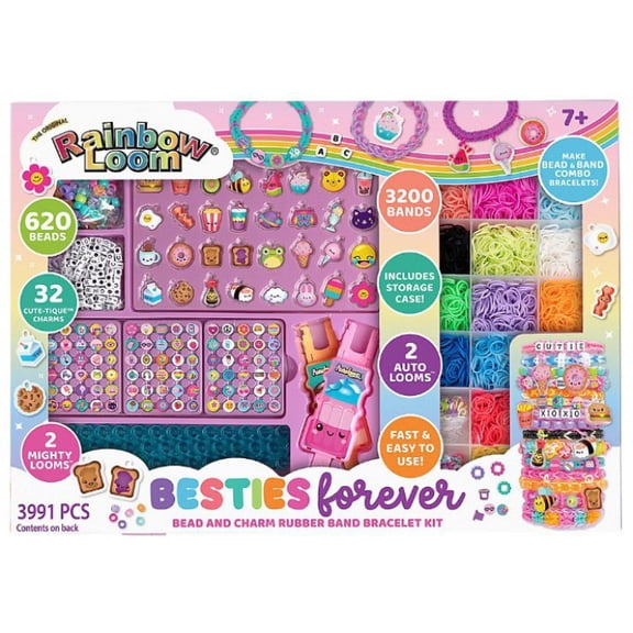 Rainbow Loom Besties Forever Rubber Band Crafting Kit (3200 Bands, 2 Auto Looms, 620 Beads & 32 Charms!)