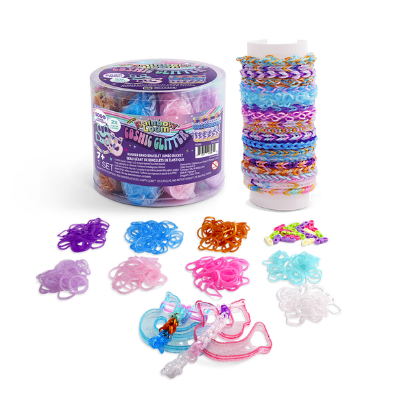 Rainbow Loom Cosmic Glitter Jumbo Bucket Bracelet Making Kit Rubber Band Craft Bucket