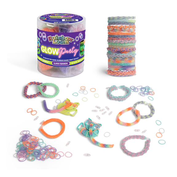 Rainbow Loom Glow Party Bucket Bracelet Making Kit, Glow-in-the-Dark Rubber Band Craft Bucket
