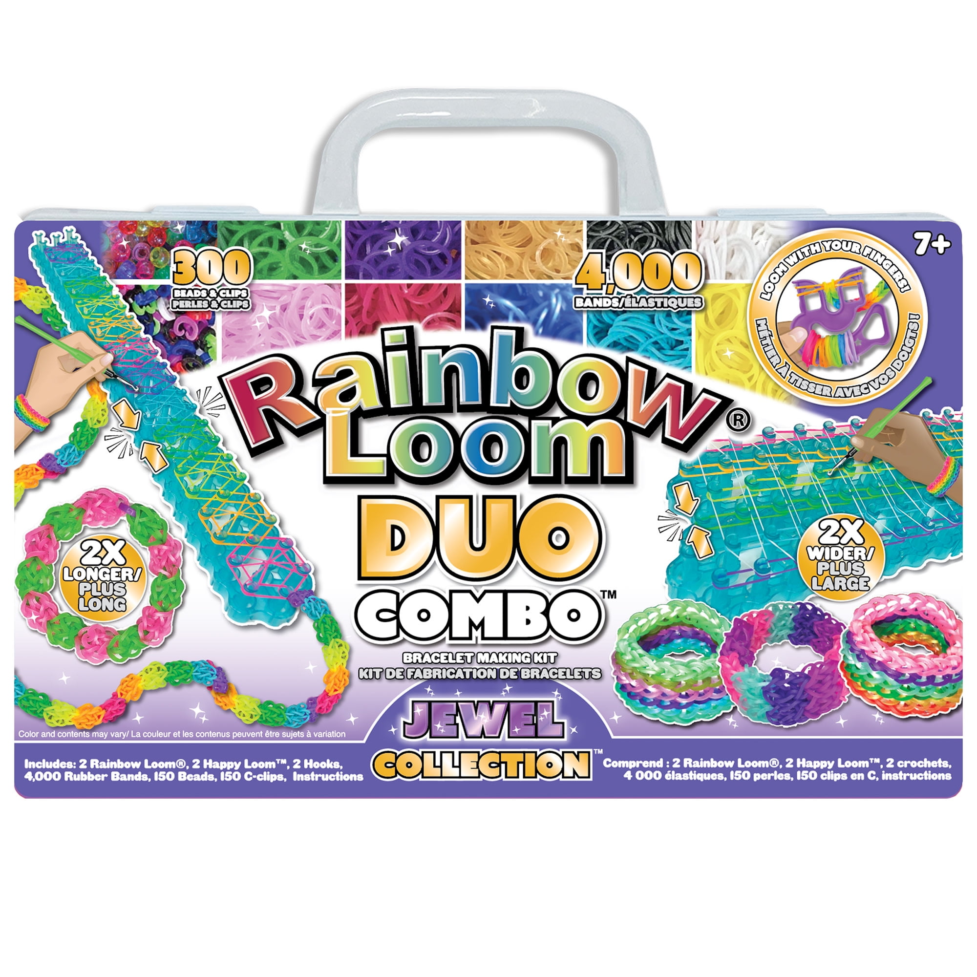 Rainbow Loom- Jewel Collection, DUO Craft Combo Set Features, 4,000 High  Quality, Latex Free Rubber Bands, 150 G-Clips, 150 Beads, 2 Happy Loom,  Easy