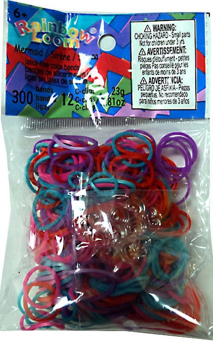 Rainbow Loom® Authentic Rubber Bands, New Colors Mermaid Silicone Bands 300  Band Package With 12 Large C-clips and a FREE BRACELET 