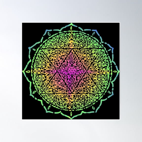 Rainbow Lotus Mandala Poster Wall Art, Modern Wall Decor, 8x12 UNFRAMED