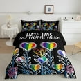 thumbnail image 1 of Rainbow Love Comforter Set Queen Size,Peace Theme Quotes Bedding Set 3Pcs Adult Room Decor,Abstract Floral Leaves Quilt Set Black Reversible Duvet Insert,2 Pillowcases, 1 of 7