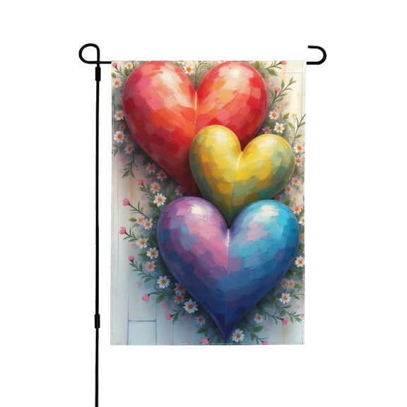 Rainbow Love Heart Pride Garden Flag 12X18 Inch Double Sided Outside, Welcome Lgbtq+ Community Progress Rustic Yard Outdoor Decoration