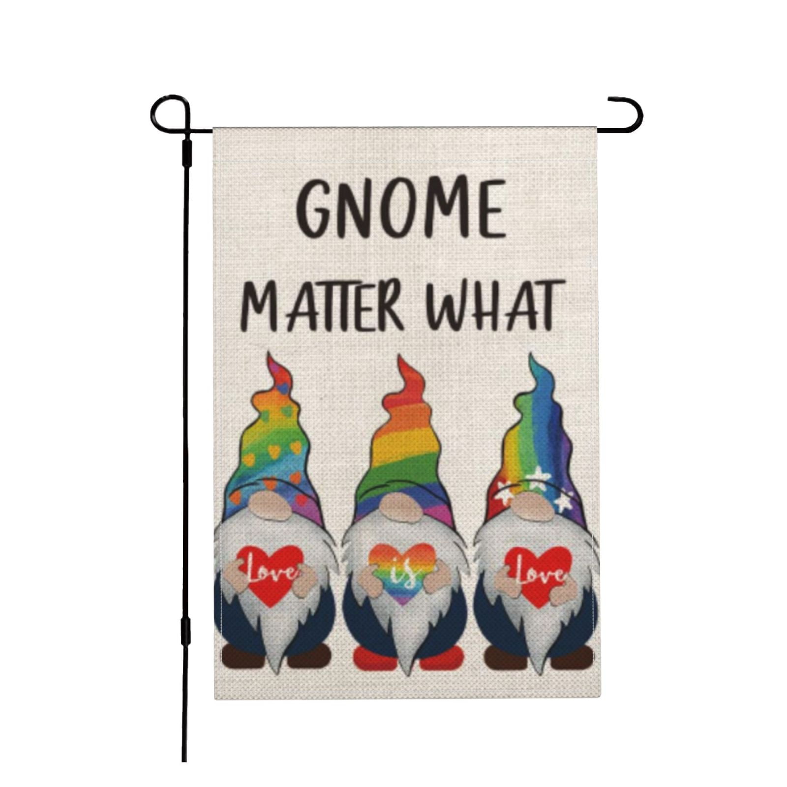Rainbow Love Is Love Gnome Garden Flag Double Sided Love Heart LGBT ...