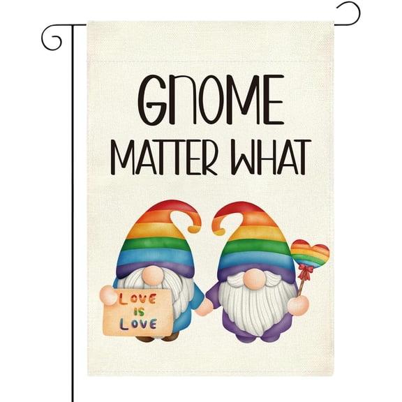 Rainbow Love is Love Gnome Pride Garden Flag Pride Month LGBTQ Community Garden Flag Funny Pride Gifts Ideas 12x18 inches Double Sided Yard Decoration