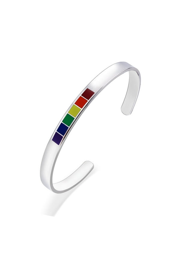 Rainbow Love Pride Bracelets Lesbian & Gay Stainless Steel Enamel Cuff Bangle