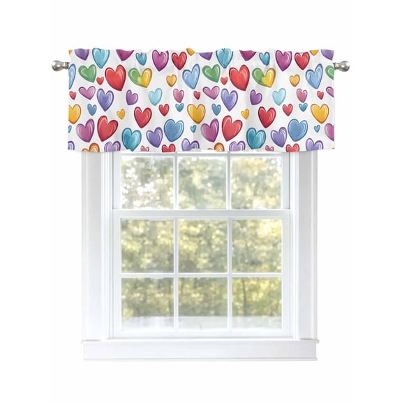 Rainbow Love Valances for Windows, Rod Pocket Kitchen Valance Curtains - Soft & Washable Small Window Treatment for Living Room,&nbsp;Bathroom, Colorful Heart , 42x12 Inch, 1 Panel