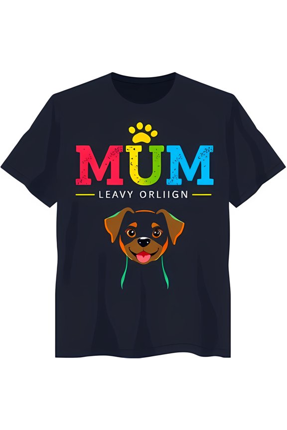 Rainbow 'MUM' Graphic Black T-Shirt with Print & Dog Design