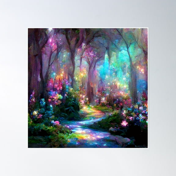Rainbow Magic Fairy Forest Path | Enchanted Faerie Woods Poster Wall Art, Modern Wall Decor, 16x16 UNFRAMED