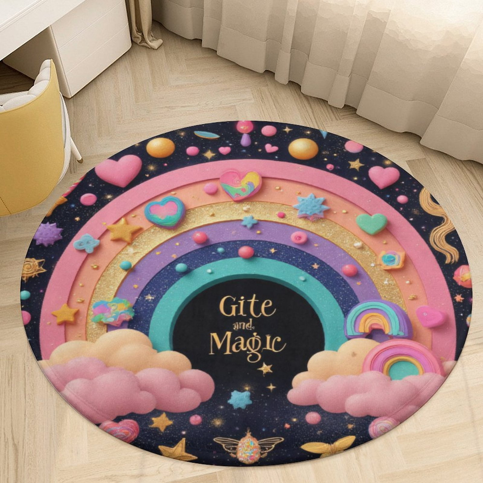 Rainbow Magic Fantasy Print Round Area Rugs for Bedroom Living Room ...