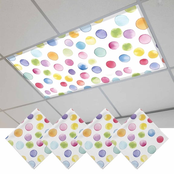 Rainbow Magnetic Fluorescent Light Covers for Ceiling Lights 2x4Ft,Colorful Boho Tainted Pattern Polka Dot Modern Office Classroom Kitchen Drop Ceiling Light Covers Filters Shade Panel 4Packs