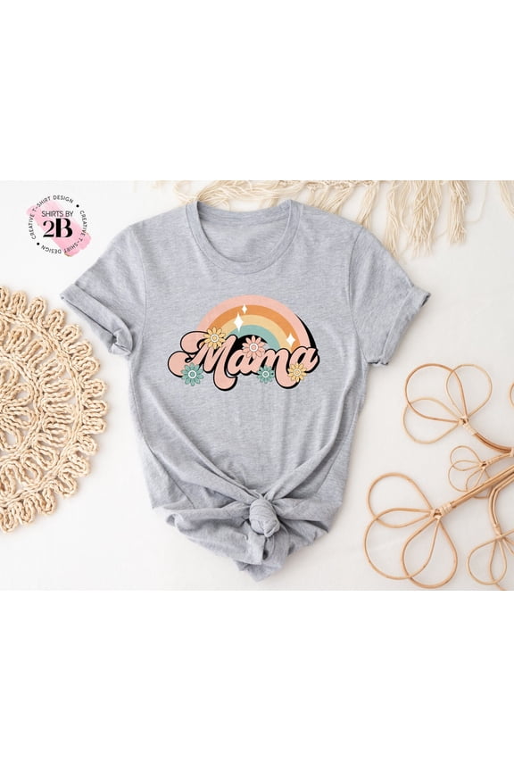 Rainbow Mama Short, Retro Mama Shirt, Retro Mama Rainbow, Rainbow Shirt For Mom, Mama Shirt, Mothers Day Shirt
