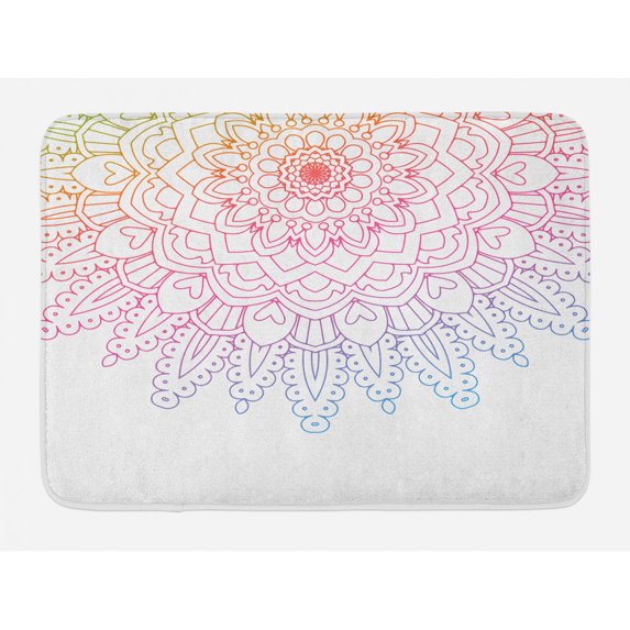 Rainbow Mandala Bath Mat, Outline Style Colorful Eastern Folklore Ombre Design Abstract Illustration, Plush Bathroom Decor Mat with Non Slip Backing, 29.5" X 17.5", Multicolor, by Ambesonne