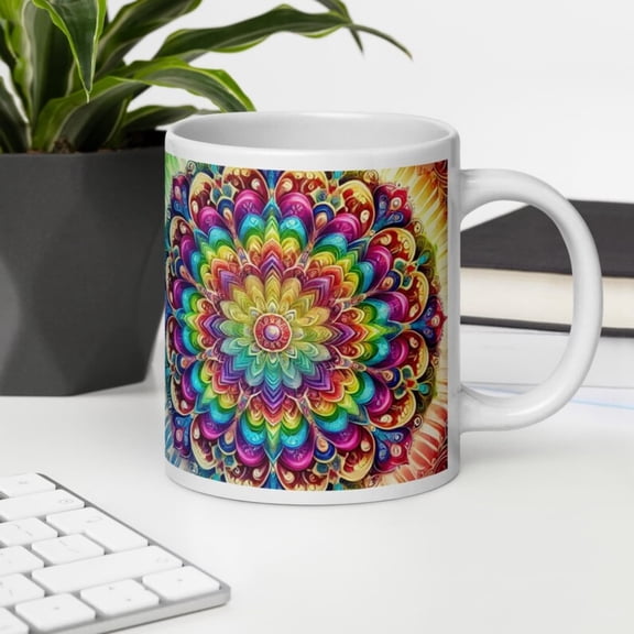 Rainbow Mandala Ceramic Mug - Sizes Available - Vibranolorful Aroffee Cup Gift, Boho Coffee Mug.