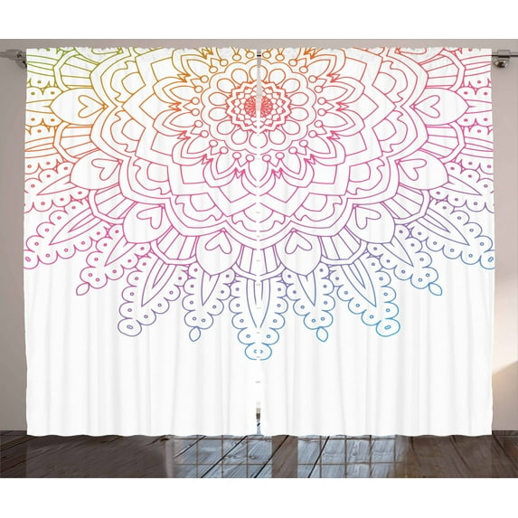 Ambesonne Rainbow Mandala Curtains 2 Panel Set, East Folklore Ombre, 108" x 63", Multicolor