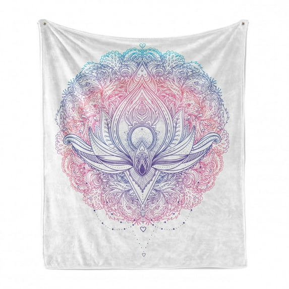 Rainbow Mandala Soft Flannel Fleece Throw Blanket, Psychedelic Eastern Lotus Flower Motif with Colorful Paisleys and Swirls, Cozy Plush for Indoor and Outdoor Use, 60" x 80", Multicolor, by Ambesonne