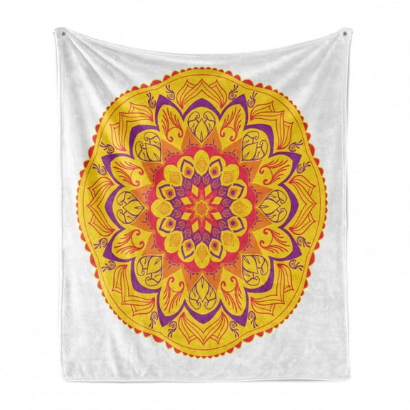 Rainbow Mandala Soft Flannel Fleece Throw Blanket, Warm Colored South Floral Design Oriental Eastern Pattern, Cozy Plush for Indoor and Outdoor Use, 60" x 80", Multicolor, by Ambesonne