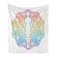 thumbnail image 1 of Rainbow Mandala Soft Flannel Fleece Throw Blanket, Yoga Themed Meditating Woman Outline with Mandala Patterned Background, Cozy Plush for Indoor and Outdoor Use, 60" x 80", Multicolor, by Ambesonne, 1 of 5