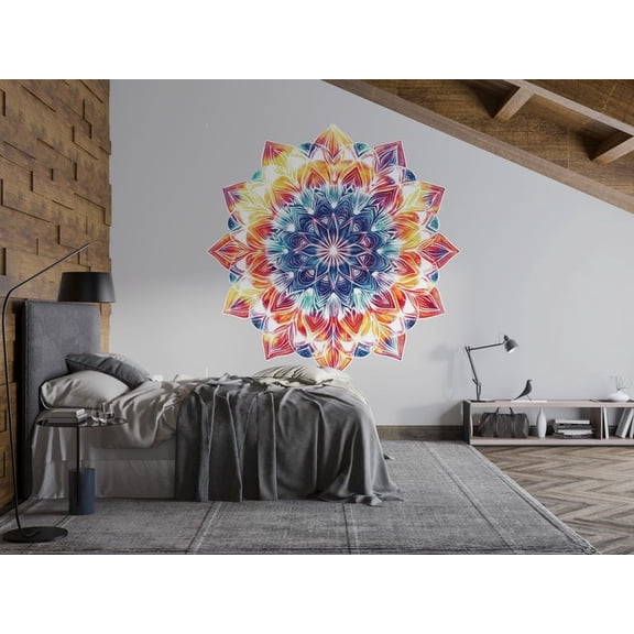Rainbow Mandala Wall Decal Large Boho Bedroom Accent Wall Mural Colorful Removable Vinyl Wall Art Decor