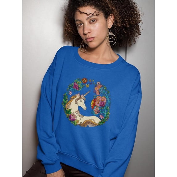 Rainbow Mane Unicorn Portrait Sweatshirt Women's -Image by Shutterstock