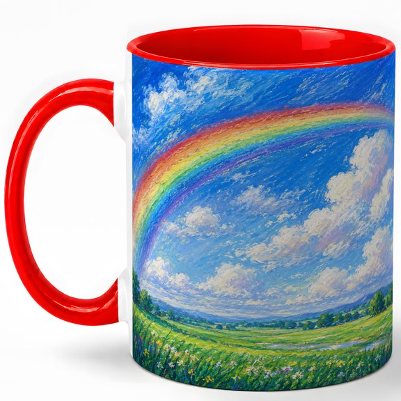 Rainbow Meadow 11oz Ceramic Mug, Bright Sky Landscape Design