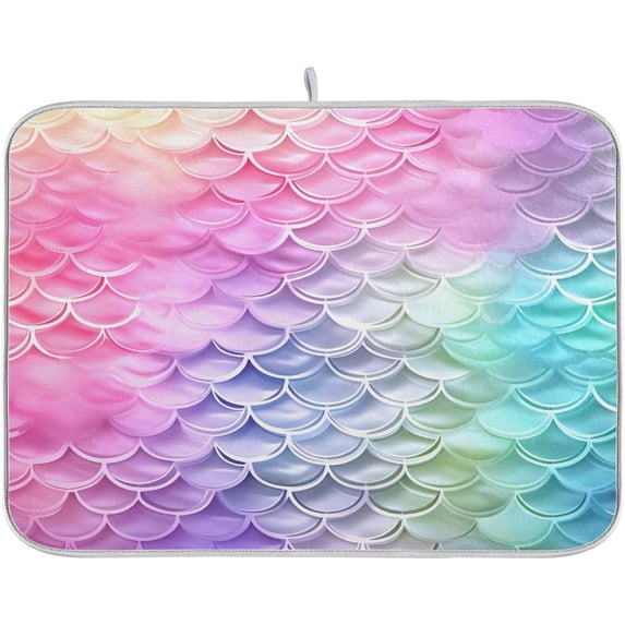 Rainbow Mermaid Dish Drying Mat, Absorbent Microfiber Pad Protector For Kitchen Counter Top Mat Dish Drainboard 16x18in Home Decor