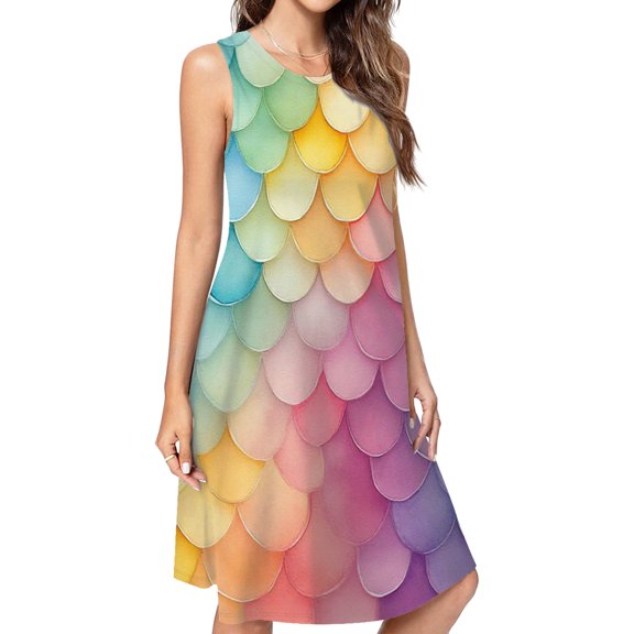 Rainbow Mermaid Scales Casual Sleeveless Loose Sundress Dress For Women Summer Dress Daily Woman