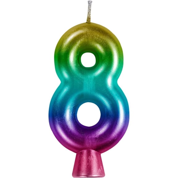 Rainbow Metallic 8 Birthday Candle, 1 Count