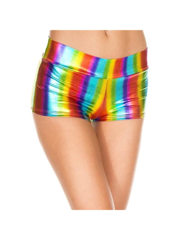 Rainbow Metallic Booty Shorts Club Rave Sexy Shiny Colorful Pride Gift