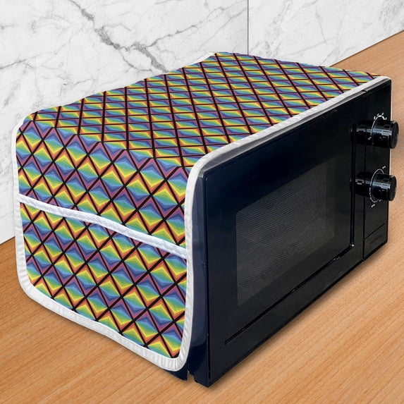 Rainbow Microwave Oven Cover, Abstract Colorful Triangles Geometric Art, Water Resistant Organizer with Pockets for Kitchen, 36" x 12", Multicolor, by Ambesonne