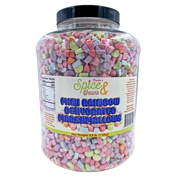 Rainbow Mini Dehydrated Marshmallows | Ice Cream Topping & Dessert Decoration | by Dasher's Spice & Beans | 2.5 lb Reusable Barrel Container