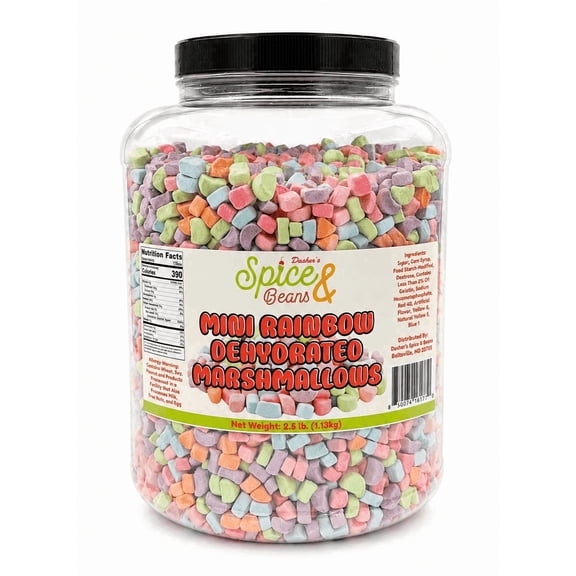 Mini Rainbow Dehydrated Marshmallows 2.5 lb - Marshmallow Bits for Hot Chocolate, Cereal, Ice Cream, Coffee, Baking & Dessert Toppings - Bulk Reusable Container - Dasher's Spice & Beans
