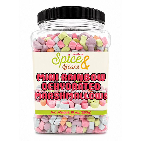 Mini Rainbow Dehydrated Marshmallows 10 oz - Colorful Crunchy - Hot Chocolate, Cereal, Ice Cream, Coffee - Baking & Dessert Toppings - Dasher's Spice & Beans