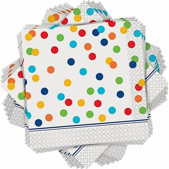 Rainbow Mini Polka Dot Beverage Napkins, 16Ct,Party Tableware & Serveware