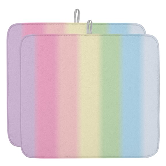 Rainbow Minimalnist Stripe Dish Drying Mat, Candy Texture Absorbent Dish Drying Matt Pad for Kitchen Countertops,Sinks,Dish Drainer Racks, Large 18x24inx2 Pcs,