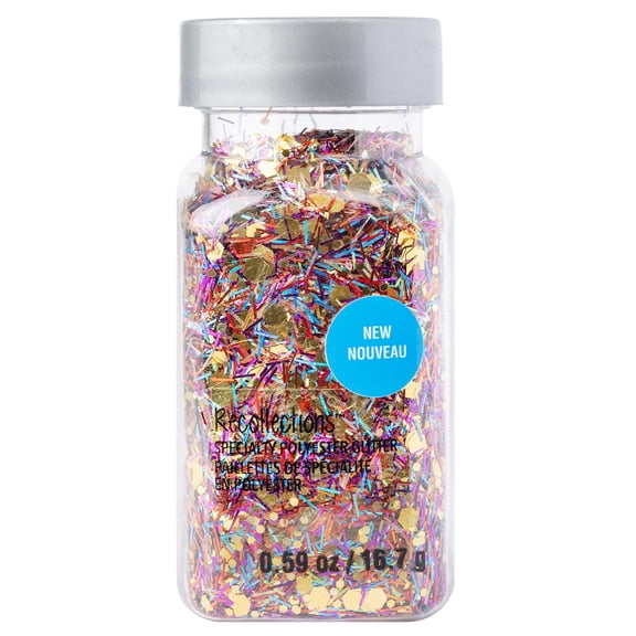 Rainbow Mixed Shape Tinsel Specialty Polyester Glitter by Recollections 0.59 oz Jar - Multicolor Plastic Glitter for Crafts & DIY Projects - 12 Pack