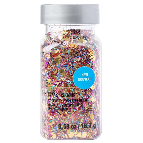 Recollections Rainbow Mixed Shape Tinsel Specialty Polyester Glitter - 0.59 oz Jar, Multicolor Plastic Glitter for Crafts & DIY Projects, 12 Pack