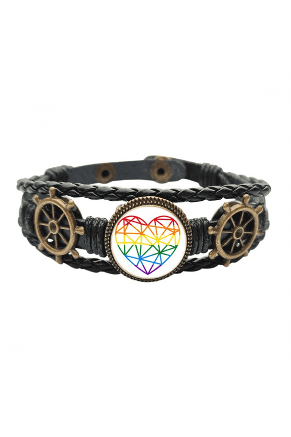 Rainbow Modelling Heart LGBT Leather Braided Ocean Bracelet Wristband
