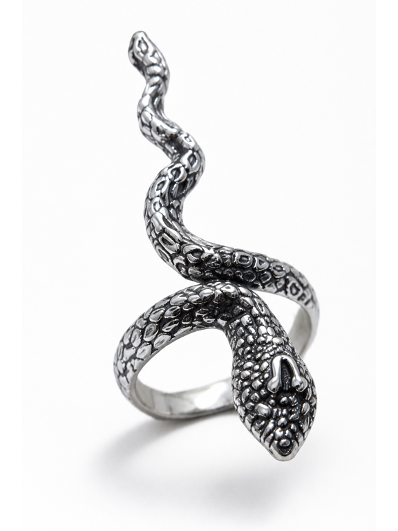 Rainbow Moon Snake Wrap Brass Ring Unisex Oxidized Serpent Statement Ring