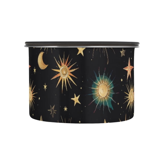 Rainbow Moon Star Sun Airtight Coffee Bean Canister 17oz Food Storage Containers with Lids For Gournd, Tea, Sugar, Flour, Rice, Cereal, Candy Cookie Jar