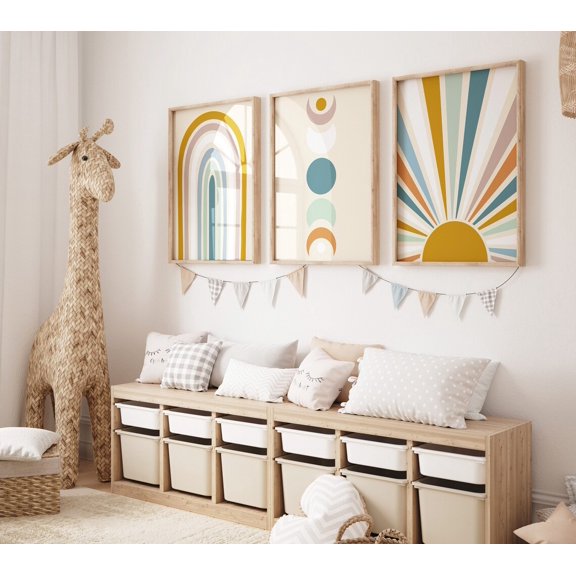 Rainbow Moon Sunshine Boho Nursery Wall Art Poster